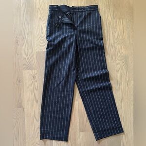 COS Wool Trousers Blue Striped Straight Legs High Waist Twill Pants - Size 4